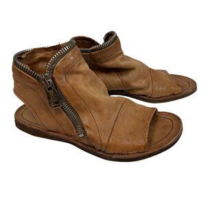 A.S. 98 Brown Leather Ritchie Sandals Zipper Boho Gladiator Boho Earthy Sz 38/8